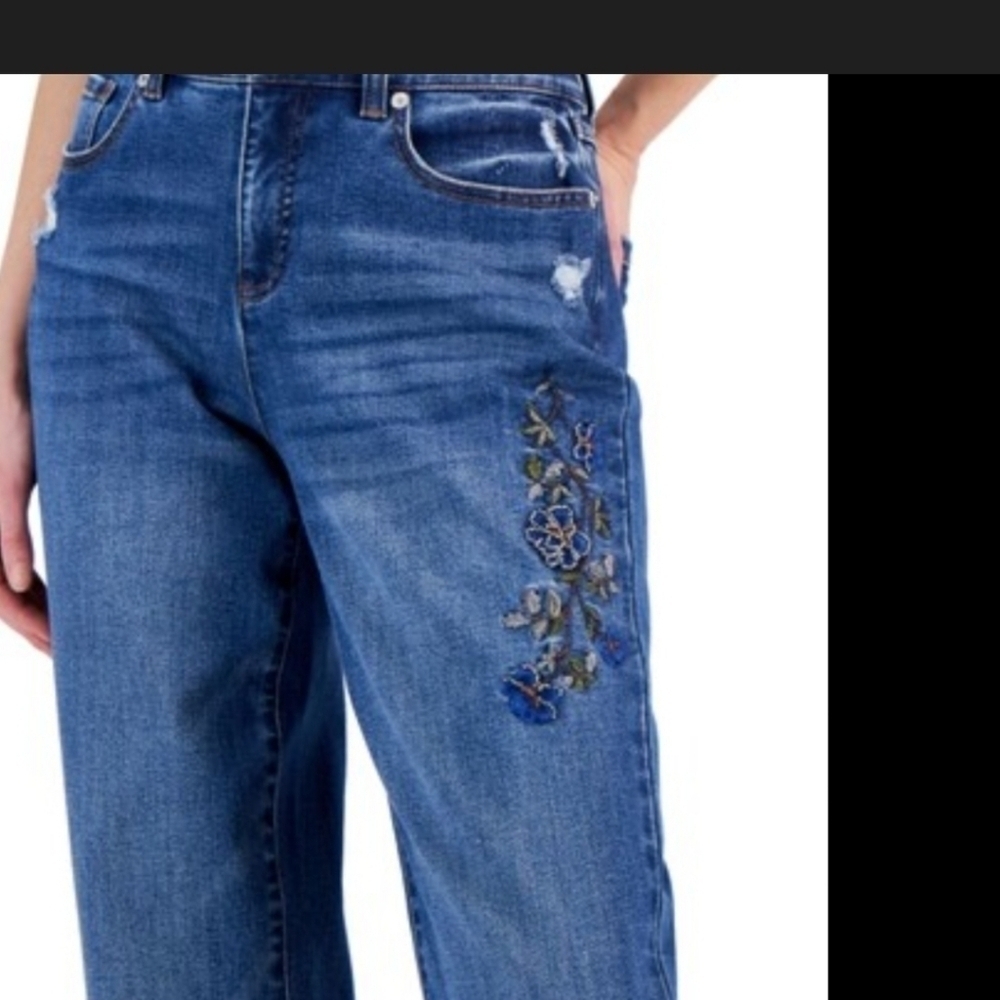 INC Women's High Rise Embellished Cuffed Boyfriend Jeans, - Picture 2 of 8